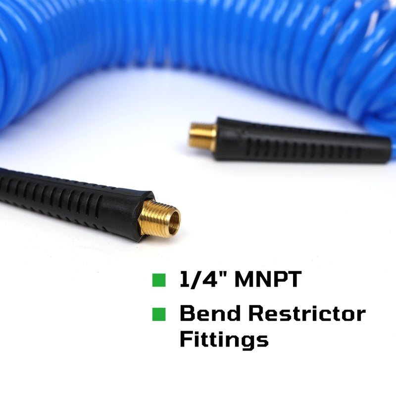 DYNAMIC POWER 25 Feet PU Recoil Air Hose With 1/4" MNPT Swivel Ends And Bend Restrictor Fittings (120 PSI) - Image 4